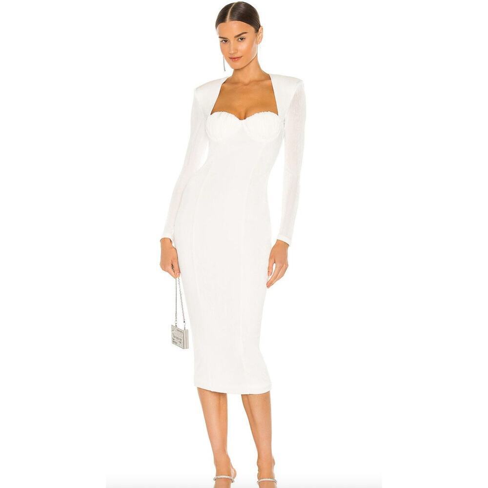 Misha White Bodycon Dress Soft Glam Engagement Look